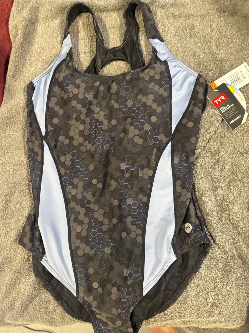TYR Women's Durafast Elite Black Carbon Hex Max Splice Controlfit Swim Sz 16 New